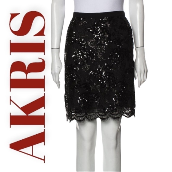 AKRIS ELEGANT BEADED BLACK PENCIL SKIRT QUIET LUXURY OLD MONEY Size 8